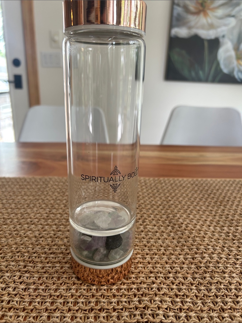 Spiritually Bold Crystal Water Bottle with Rose Gold accents -never used